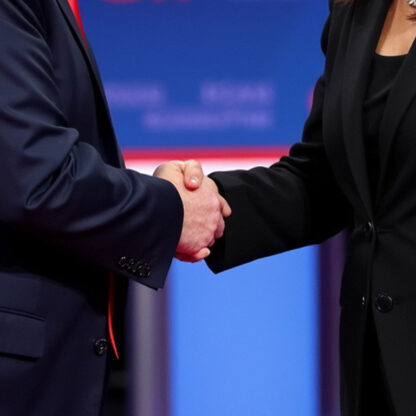 man woman shaking hands