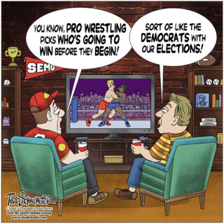 WRESTLING DEMOCRATS CARTOON_(©SCHOWALTER)