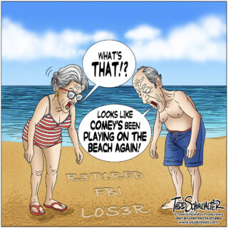 COMEY ON BEACH_CARTOON(©SCHOWALTER)