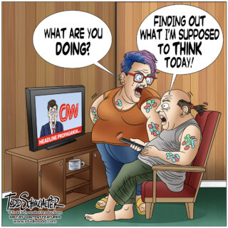 SUPPOSED TO THINK_CARTOON(©SCHOWALTER)