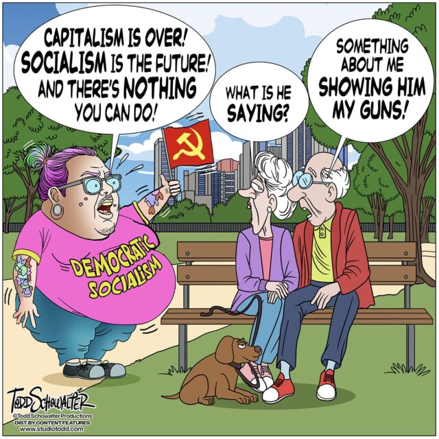 SHOWING GUNS_CARTOON(©SCHOWALTER)
